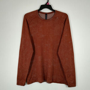 Lululemon Men Disrupted Grid Date Brown Metal Vent Tech Long Sleeve Shirt 2.0 XL